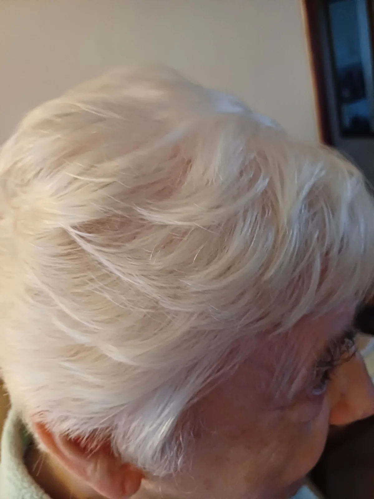 Softly textured short silver haircut